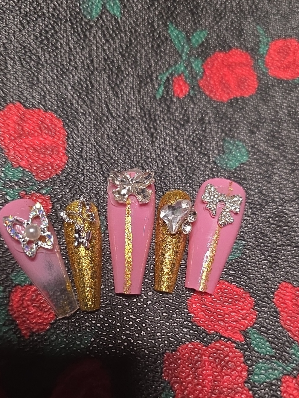 Rhinestone Bow Nail Art Set 5pc No Nails